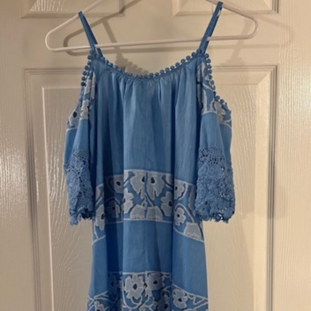 Womens BOHO Blue Cold Shoulder Summer Dress